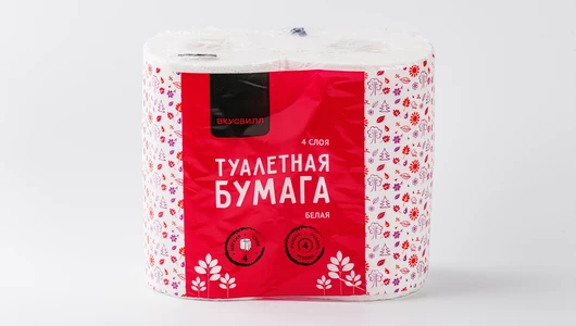 Бумага туалетная 4 слоя белая, 4 рулона