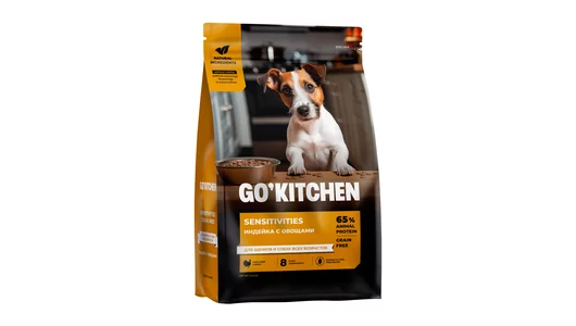 GO'KITCHEN Индейка с овощами, полнорационный беззерновой сухой корм для щенков и собак всех возрастов с индейкой для чувствительного пищеварения,5,44