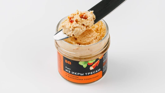 Риет из икры трески с камчатским крабом и вялеными томатами, 100 г Риет из икры трески с камчатским крабом и вялеными томатами, 100 г