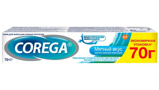 Corega Корега Экстра сильный мятный, крем для&nbsp;фиксации зубных протезов, 70 г