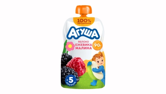 Пюре фруктово-ягодное Агуша Яблоко ежевика и малина с 6 месяцев 90 г