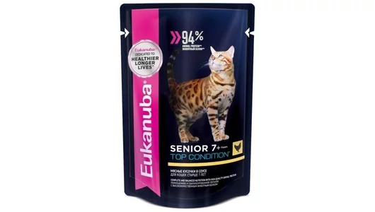 EUKANUBA 85гр для кошек старше 7 лет с курицей в соусе (пауч)