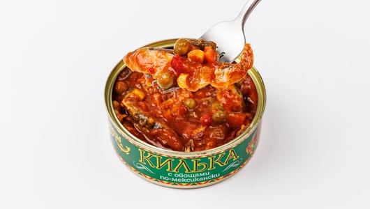 Килька каспийская нераздел. обжаренная с овощами в томатном соусе "По-мексикански", 240 г Килька каспийская нераздел. обжаренная с овощами в томатном соусе "По-мексикански", 240 г