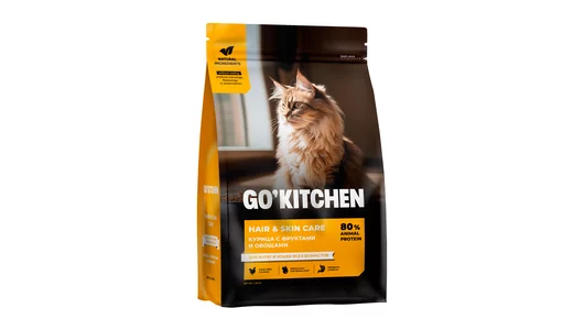 GO'KITCHEN корм для кошек, котов и котят, со свежей курицей, фруктами и овощами, 1.36 кг / коша