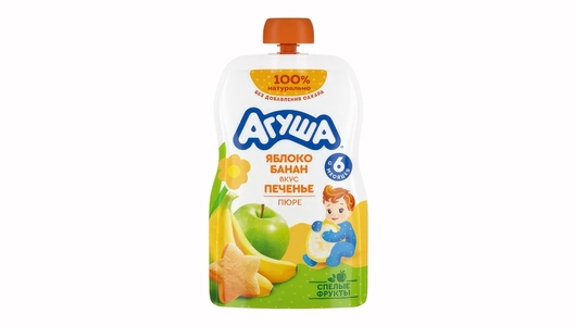 Пюре фруктовое Агуша с яблоком бананом и печеньем с 6 месяцев 90 г Пюре фруктовое Агуша с яблоком бананом и печеньем с 6 месяцев 90 г