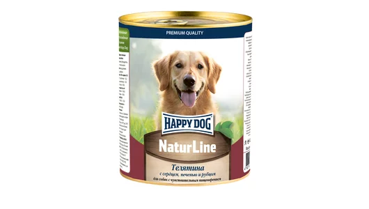 HAPPY DOG 970гр для собак, телятина  с сердцем, печенью и рубцом Natur Line