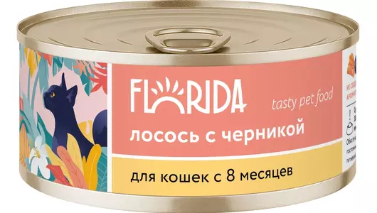 FLORIDA консервы Для кошек «Лосось с черникой», 100г