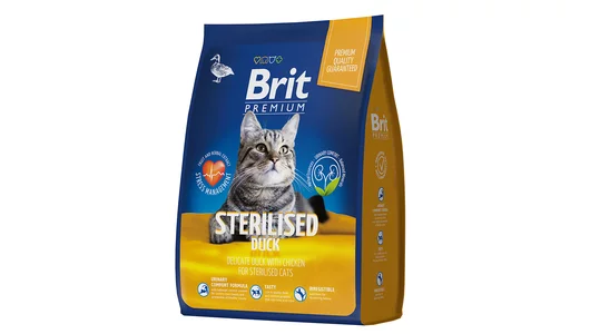 Корм BRIT 400гр для стерилизованных кошек с уткой и курицей Premium Cat Sterilized