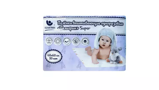 Пеленки для детей Пелигрин Super Впитывающие 60х60 см 20 шт Пеленки для детей Пелигрин Super Впитывающие 60х60 см 20 шт
