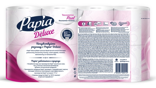Бумага туалетная Papia Deluxe Белая 4-слойная 8 рулонов