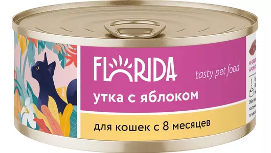 FLORIDA консервы Для кошек «Утка с яблоком», 100г