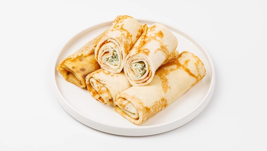 Блинчики со шпинатом и творожным сыром, зам.