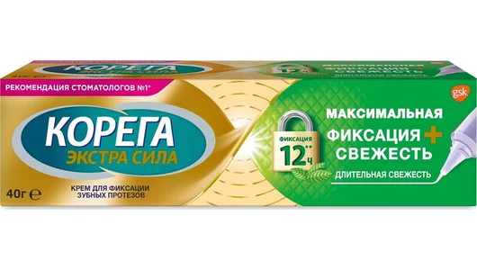 Корега Максимальная Фиксация+Свежесть, крем для фиксации зубных протезов, свежесть, 40 г