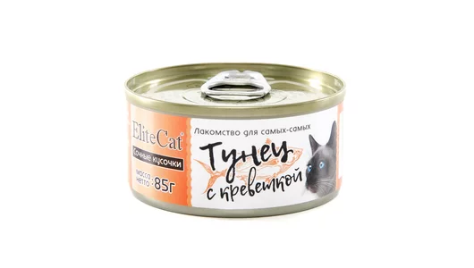 ELITECAT Дополнительное питание для кошек сочные кусочки «Тунец с креветкой», 85гр