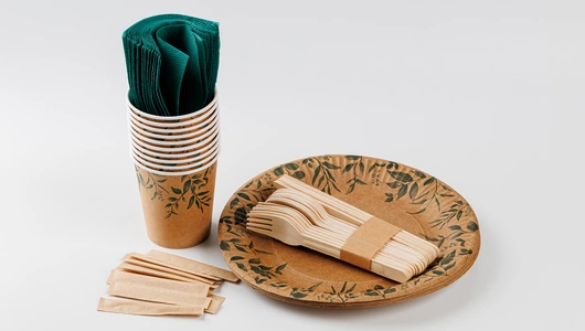 Набор посуды одноразовой из бумаги и дерева на 10 персон