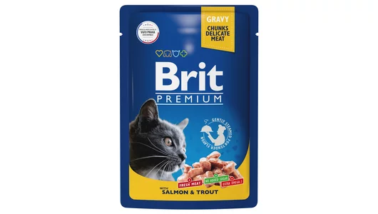 BRIT 85гр Корм для взрослых кошек лосось и форель Premium (пауч)