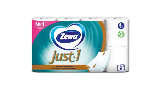 Бумага туалетная Zewa Just1 4-слойная 8 рулонов