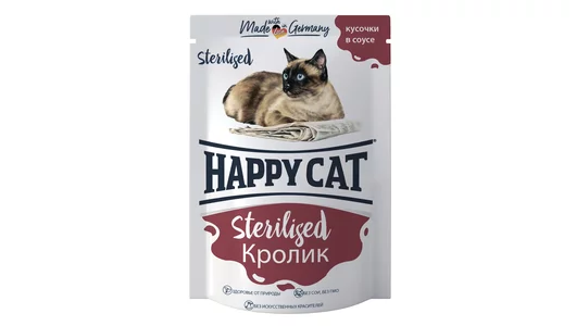 HAPPY CAT 100гр Корм для стерилизованных кошек Кролик кусочки в соусе (пауч)