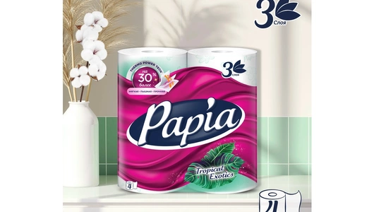 Бумага туалетная Papia Trorical Exotics 3-слойная 4 рулона Бумага туалетная Papia Trorical Exotics 3-слойная 4 рулона