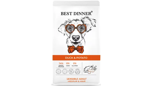 Корм Best Dinner 3кг Sensible Medium&Maxi Duck&Potato для взрослых собак средних и крупных пород с уткой и картофелем