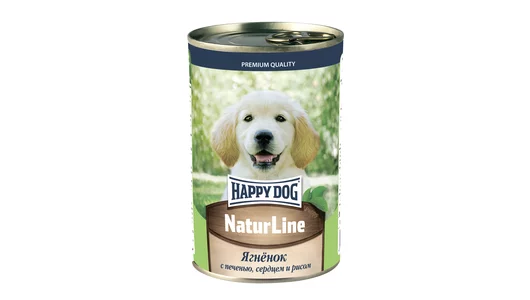 HAPPY DOG 410гр Для щенков, ягненок  с печенью, сердцем и рисом Natur Line