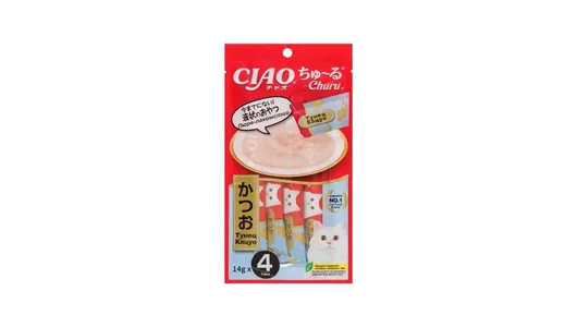 Лакомство INABA CIAO CHURU для кошек, тунец кацуо, пюре 4 шт по 14 гр (56 гр)