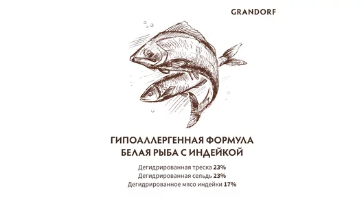Корм сухой Grandorf для кошек забота о коже и шерсти Белая рыба с индейкой 2 кг Корм сухой Grandorf для кошек забота о коже и шерсти Белая рыба с индейкой 2 кг