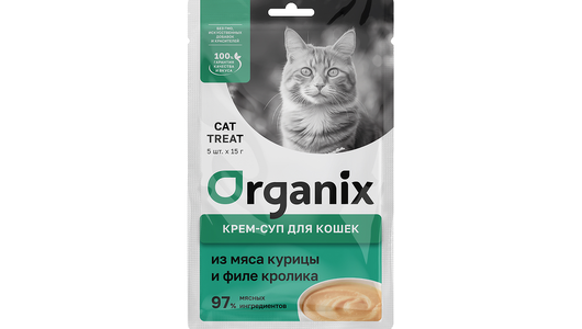 Organix лакомства Крем-суп для котят и кошек, из мяса курицы и филе кролика, 5шт x 15гр
