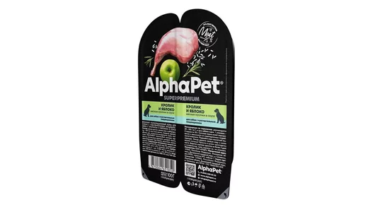 Влажный корм для собак с чувствительным пищеварением AlphaPet Superpremium «Кролик и яблоко мясные кусочки в соусе» 100г