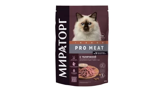 Сухой корм МИРАТОРГ Pro Meat 400гр для домашних кошек с телятиной