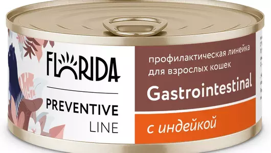FLORIDA prof консервы (профилактика) Gastrointestinal для кошек «Поддержание здоровья пищеварительной системы» с индейкой, 100г