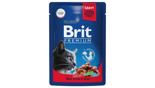 BRIT 85гр Корм для взрослых кошек говядина и горошек Premium (пауч)