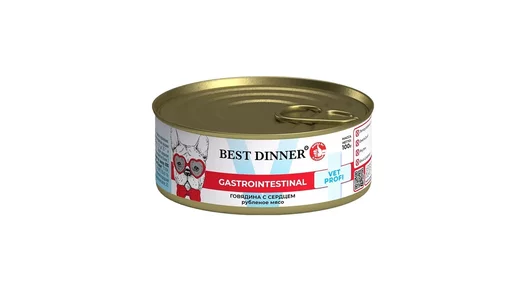 Влажный корм Best Dinner Vet Profi Exclusive Gastro Intestinal для щенков и  собак, для профилактики ЖКТ. Говядина и сердце. 100гр