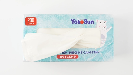Салфетки детские бумажные YokoSun в коробке 2-х слойные, 200 шт. Салфетки детские бумажные YokoSun в коробке 2-х слойные, 200 шт.