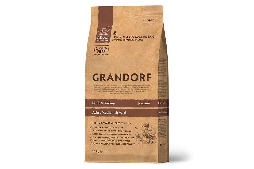 Корм для собак GRANDORF для средних и крупных пород, утка с индейкой сух. 10кг с