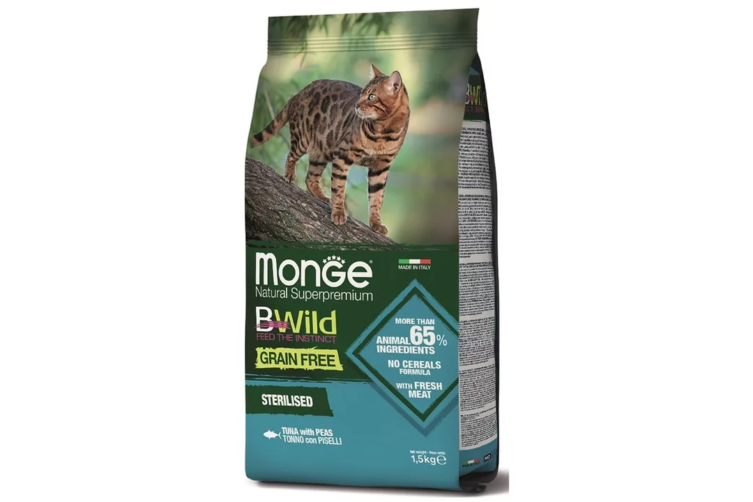 Корм для кошек MONGE BWild Grain Free беззерновой для стерилизованных,  тунец с горохом сух. 1,5кг с бесплатной доставкой на дом из «ВкусВилл» |  Сочи
