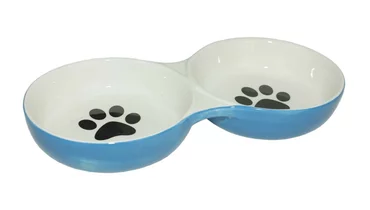 Изображение товара Двойная керамическая миска Лапки 22.5x11x3.5 см для питомца DOGMAN