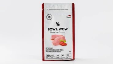 Корм сухой для стерилизованных кошек с индейкой и свеклой BOWL WOW, 400 гр