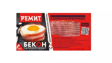 Изображение товара Бекон сырокопченый Ремит нарезка 200 г - вкусный мясной деликатес для завтраков и бутербродов