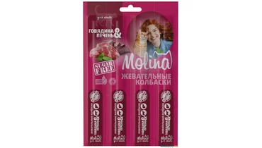 Изображение товара MOLINA 20гр Жевательные колбаски для кошек Говядина и печень