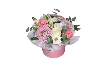 Композиция с хризантемой и розой (BOX 43)