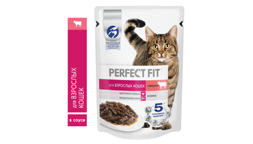 Изображение товара Корм влажный для взрослых кошек Perfect Fit с говядиной 75 г
