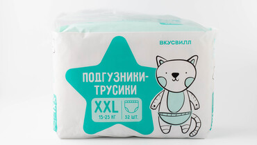 Изображение товара Подгузники-трусики XXL (15-25 кг) ВкусВилл, 32 шт с эластичным поясом
