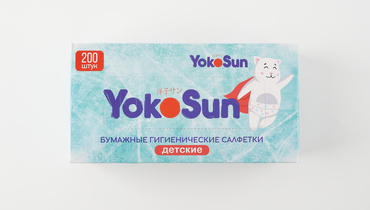 Изображение товара Салфетки детские бумажные YokoSun в коробке 2-х слойные, 200 шт.