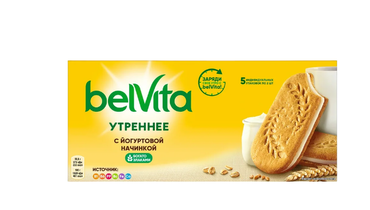 Изображение товара Печенье BelVita Утреннее Сэндвич витаминное с цельными злаками и йогуртовой начинкой 253 г