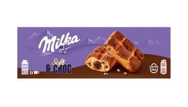 Изображение товара Пирожное бисквитное Milka с шоколадной начинкой и кусочками молочного шоколада 175 г