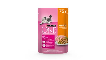 Изображение товара Корм влажный Purina one для котят с курицей и морковью 75 г
