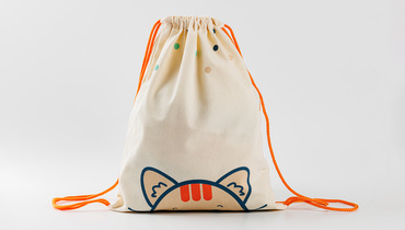 Изображение товара Большая сумка-рюкзачок с ушками котика из плотного хлопка оранжевая