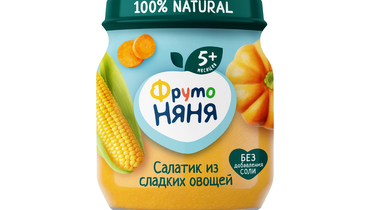 Изображение товара Пюре овощное ФрутоНяня Салатик из сладких овощей из кукурузы тыквы и моркови с 5 месяцев 110 г