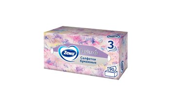 Изображение товара Салфетки бумажные Косметические Zewa Deluxe Дизайн 3-слойные 90 шт